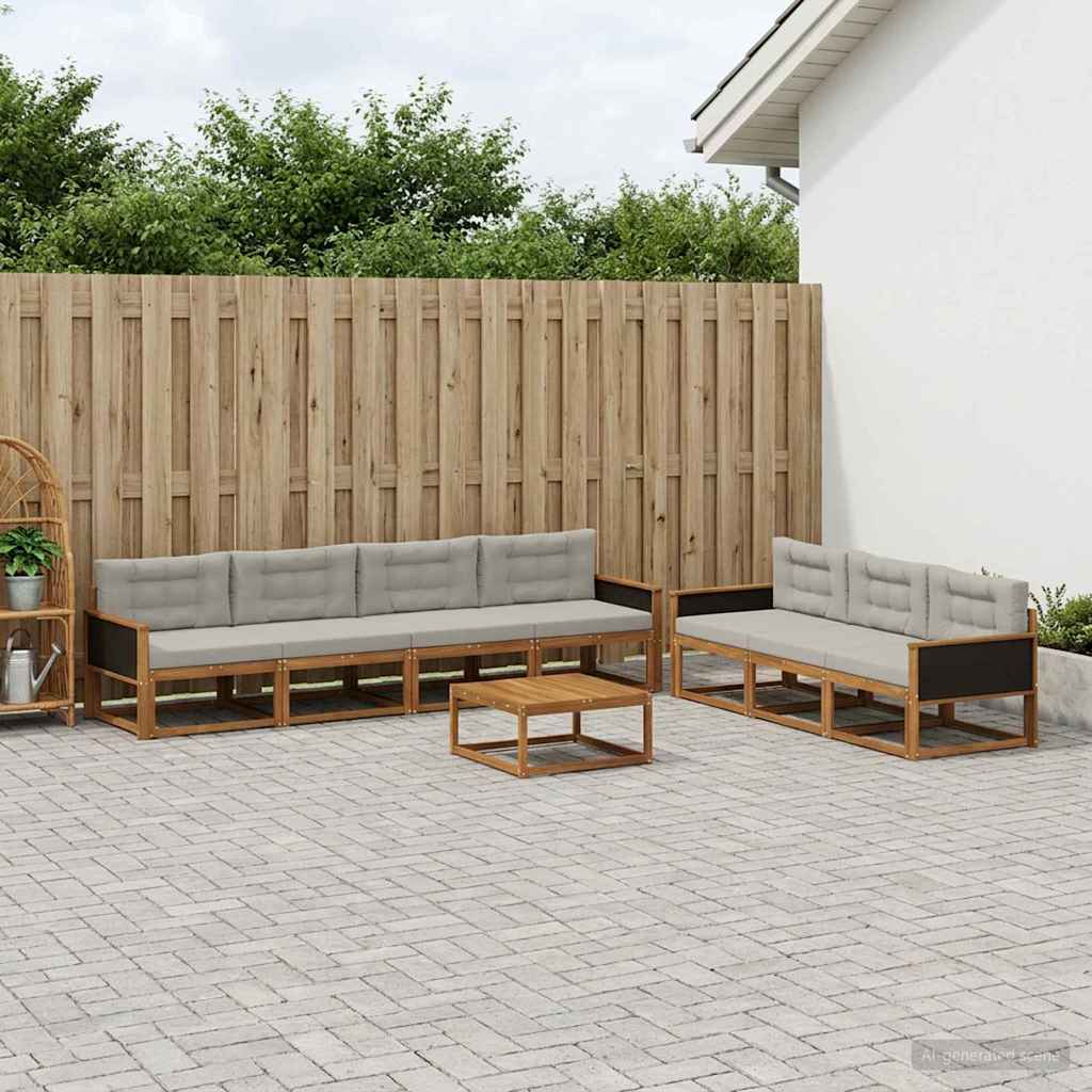 Set vanjskih sofa s jastukom 8 pcs Prirodna i Svjetlosiva