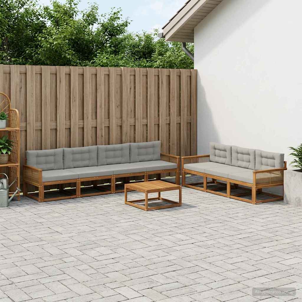 Set vanjskih sofa s jastukom 8 pcs Prirodna i Svjetlosiva