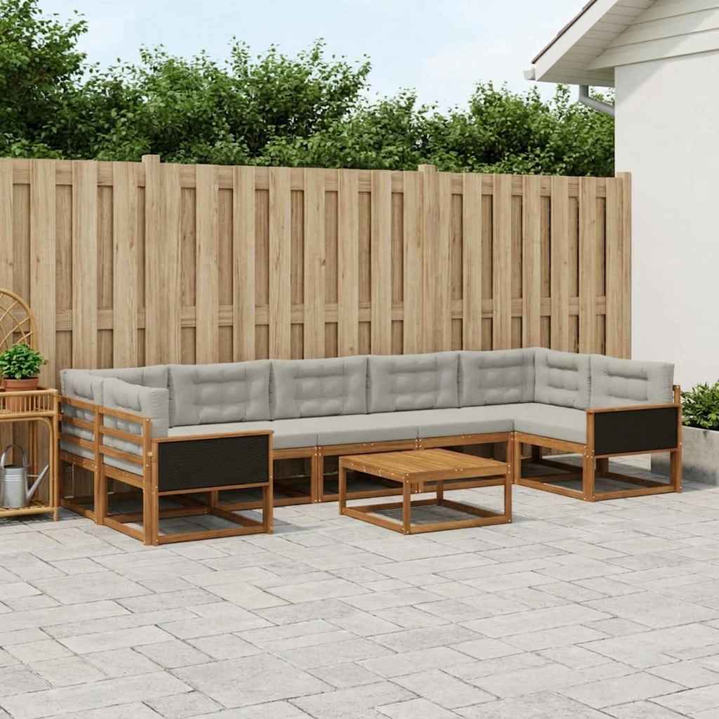 Set vanjskih sofa s jastukom 8 pcs Prirodna i Svjetlosiva