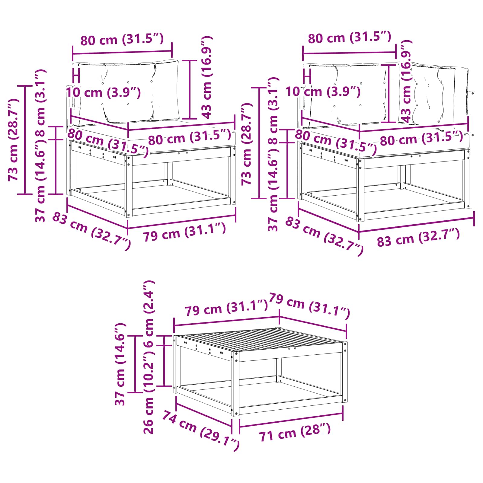 Set vanjskih sofa s jastukom 8 pcs Prirodna i Svjetlosiva