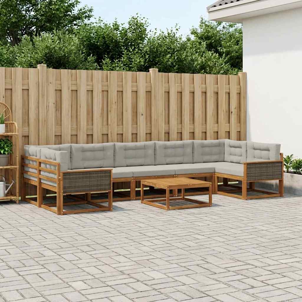 Set vanjskih sofa s jastukom 8 pcs Prirodna i Svjetlosiva