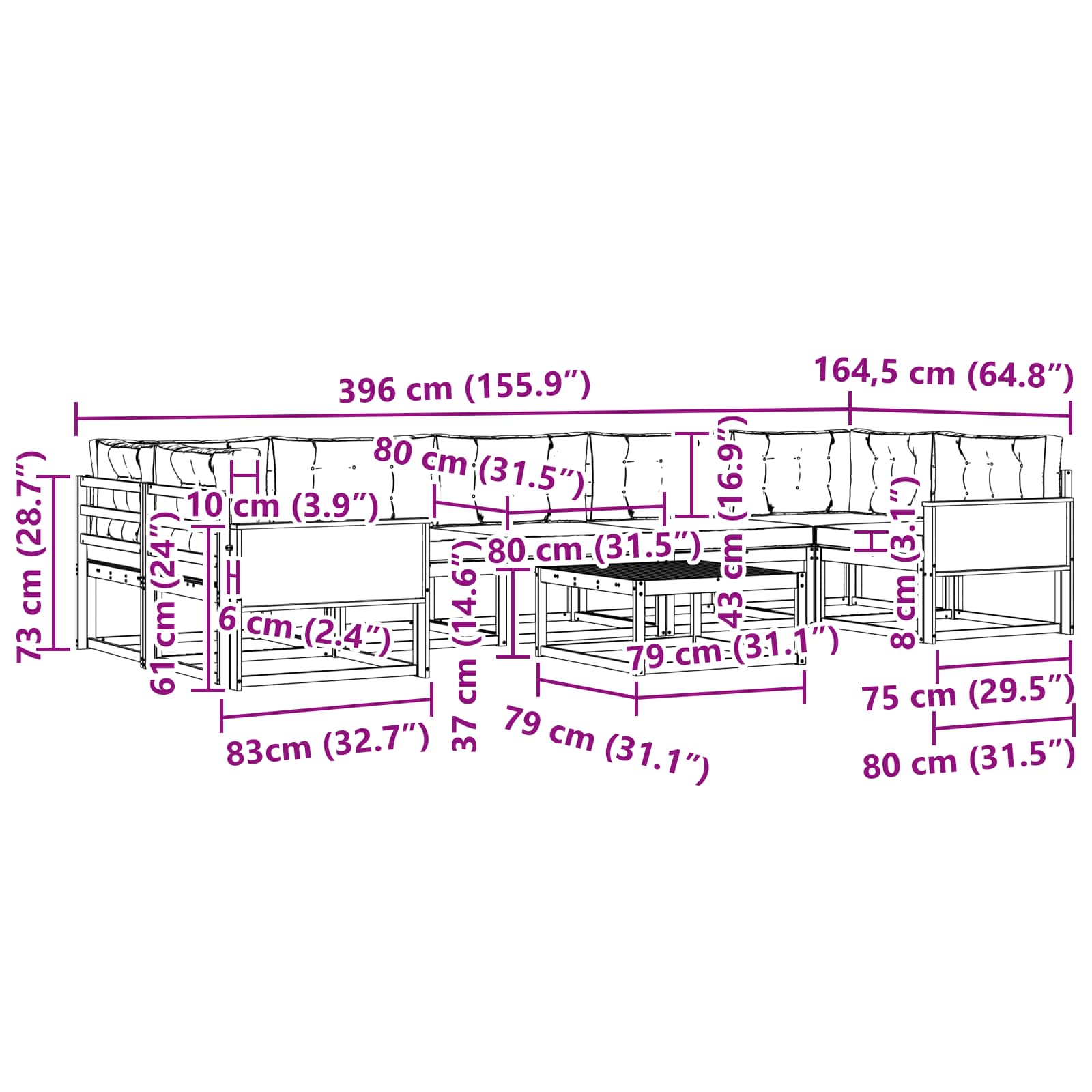 Set vanjskih sofa 8 pcs Prirodna i bež