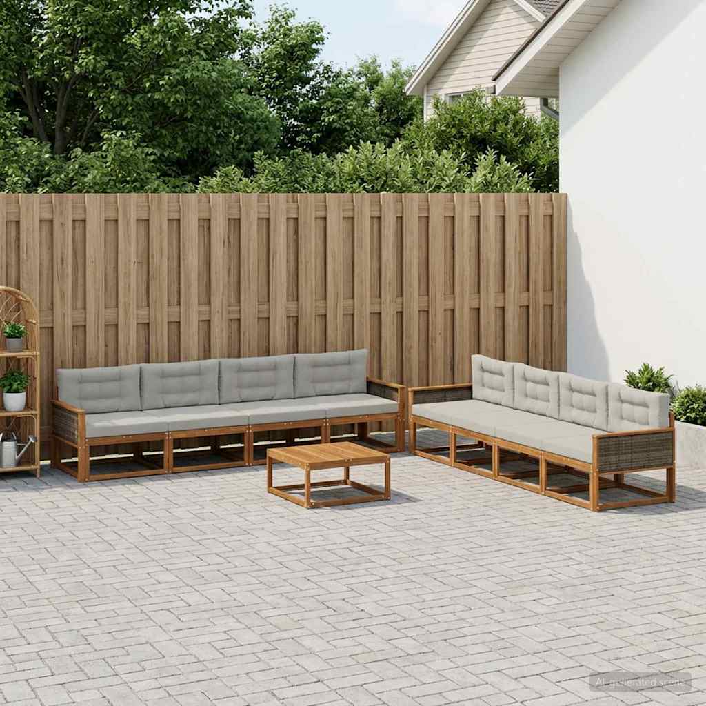 Set vanjskih sofa s jastukom 9 pcs Prirodna i Svjetlosiva