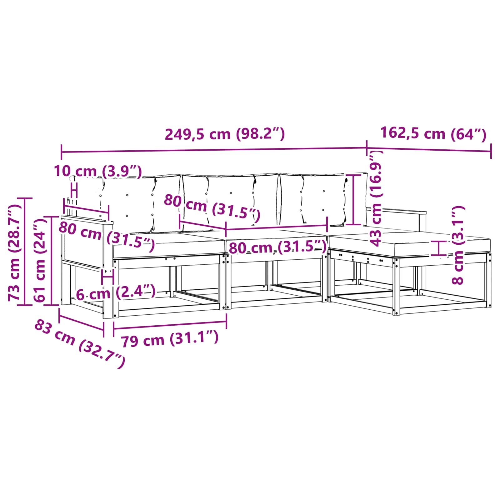 Set vanjskih sofa s jastukom 4 pcs Prirodna i Svjetlosiva