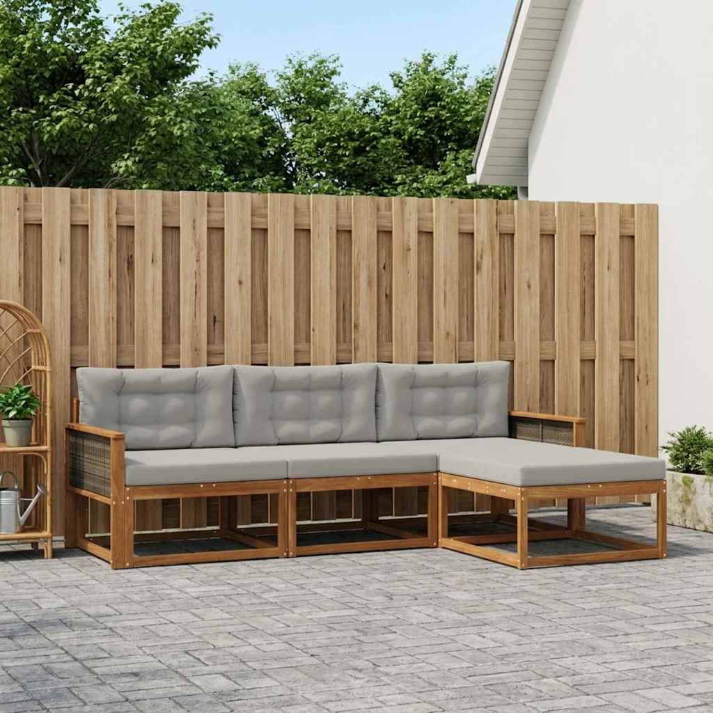 Set vanjskih sofa s jastukom 4 pcs Prirodna i Svjetlosiva