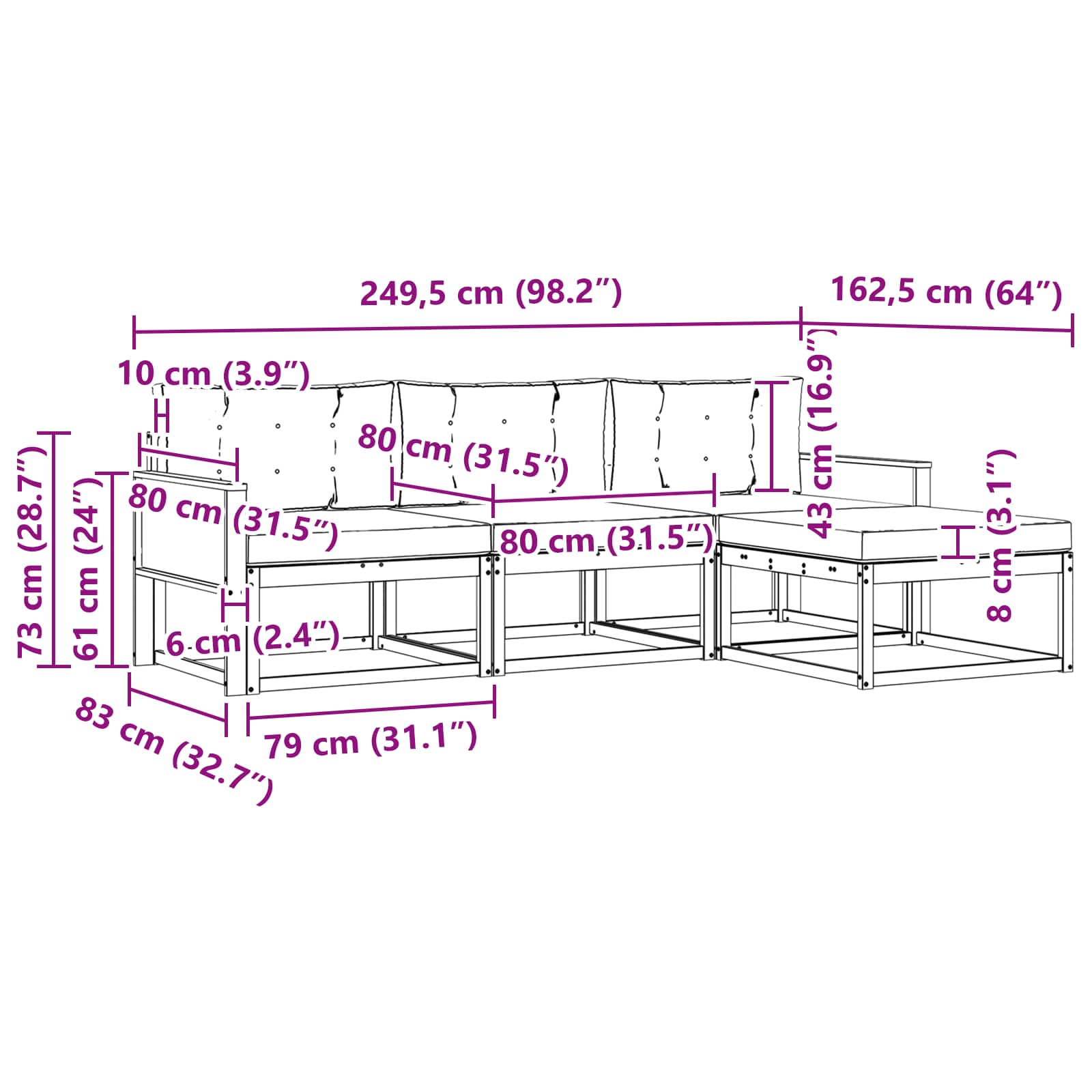 Set vanjskih sofa 4 pcs Prirodna i Svjetlosiva