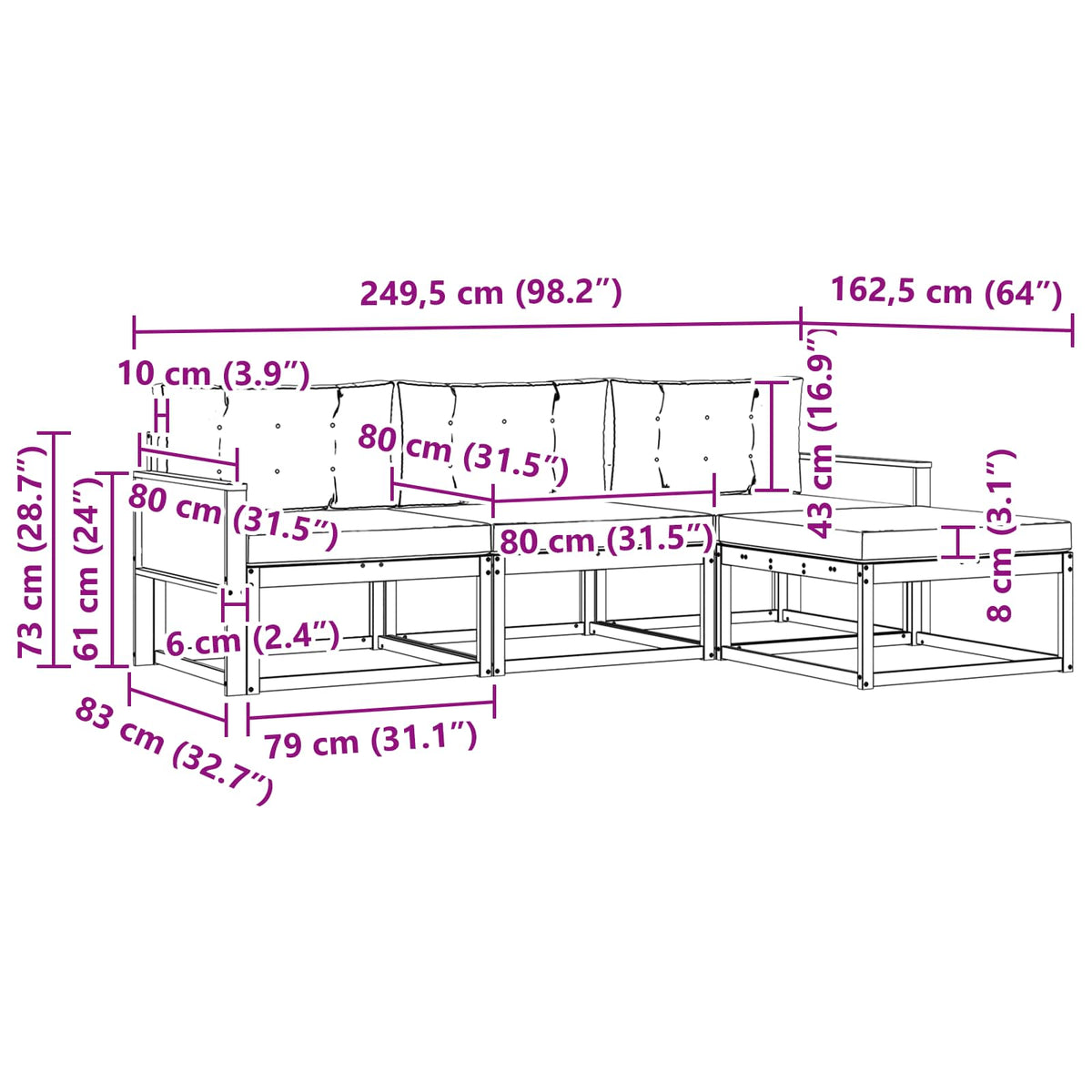 Set vanjskih sofa 4 kom. Prirodna i bež