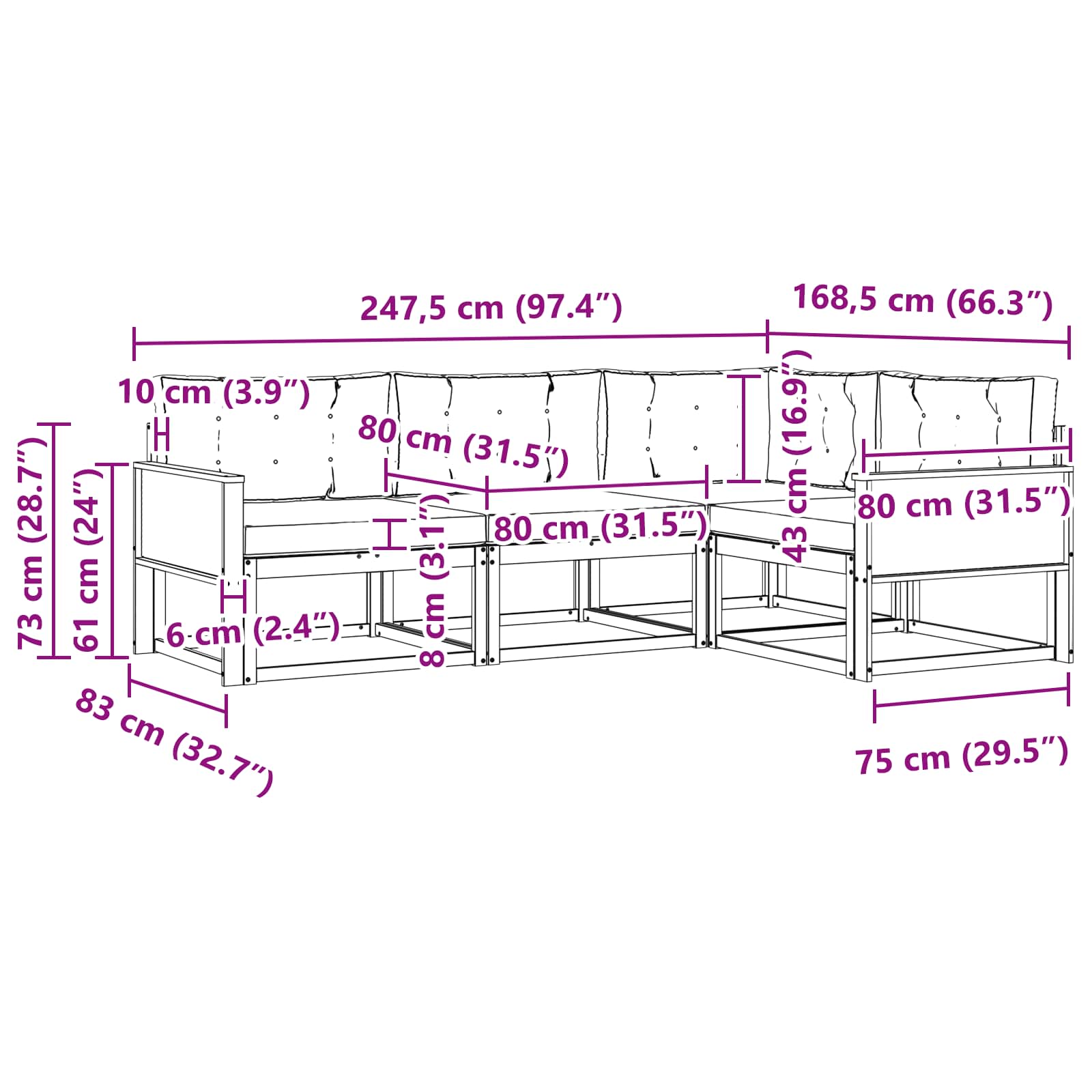 Set vanjskih sofa s jastukom 4 pcs Prirodna i Svjetlosiva