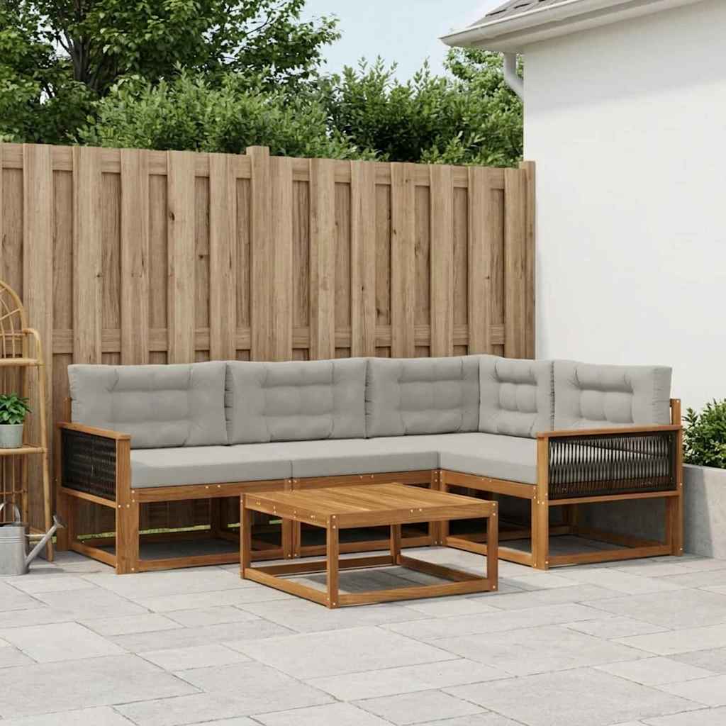 Set vanjskih sofa s jastukom 5 pcs Prirodna i Svjetlosiva