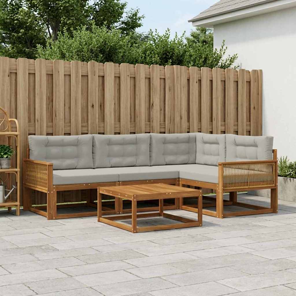 Set vanjskih sofa s jastukom 5 pcs Prirodna i Svjetlosiva