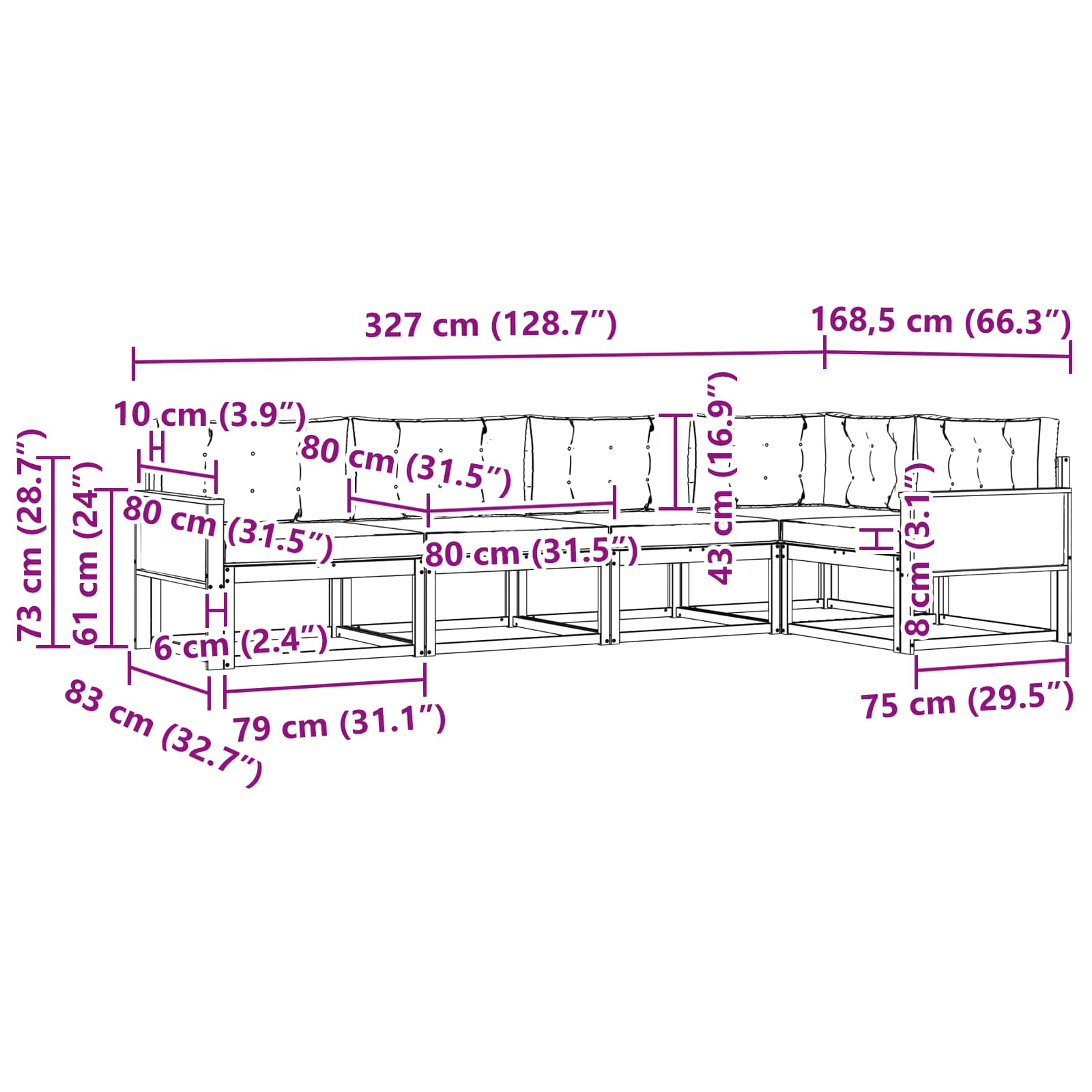 Set vanjskih sofa 5 pcs Prirodna i Svjetlosiva