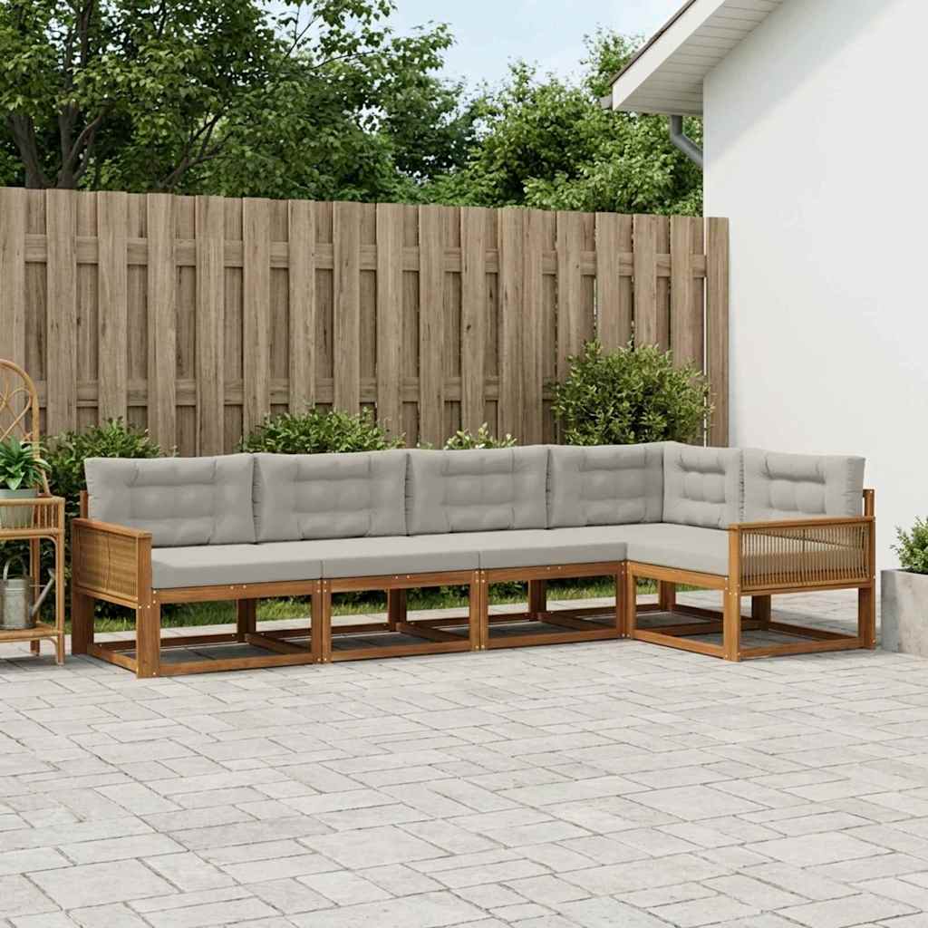 Set vanjskih sofa s jastukom 5 pcs Prirodna i Svjetlosiva