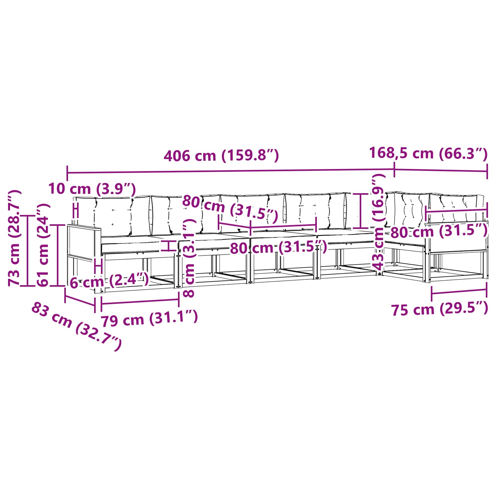 Set vanjskih sofa 6 pcs Prirodna i antracit