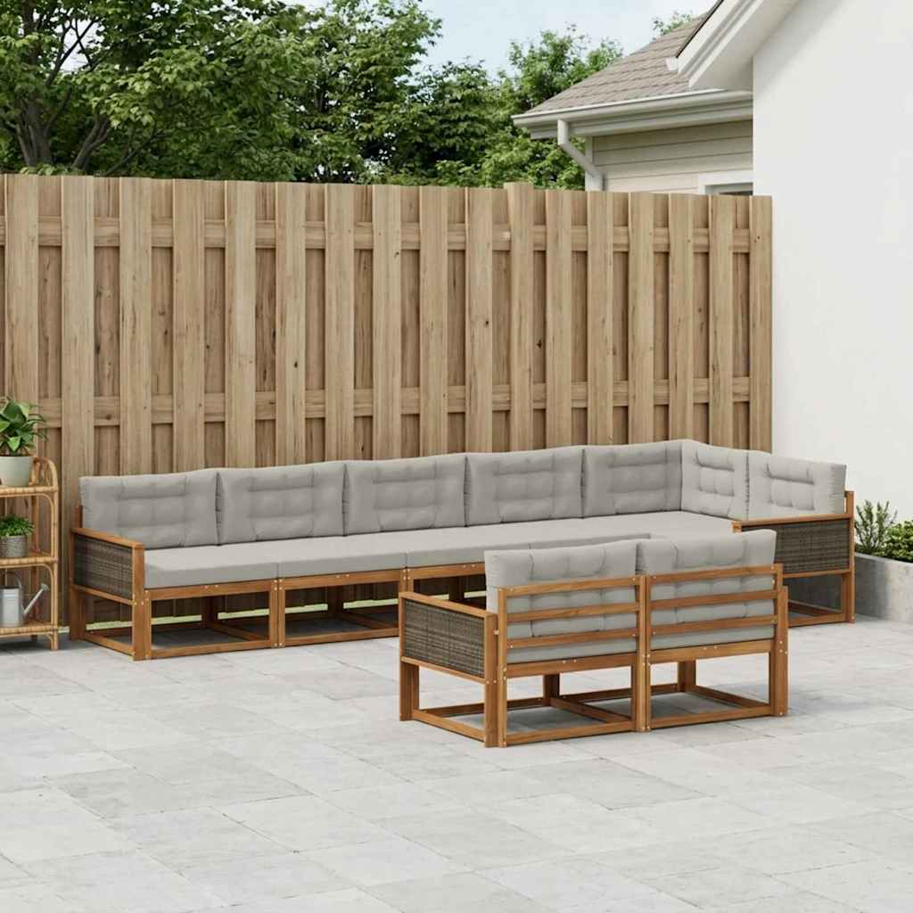 Set vanjskih sofa s jastukom 8 pcs Prirodna i Svjetlosiva