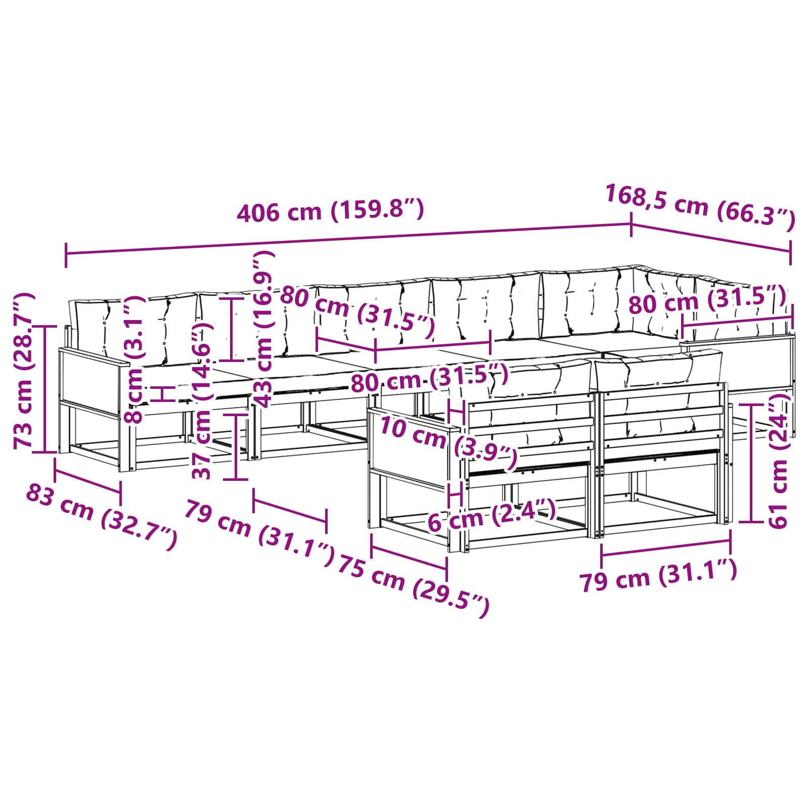 Set vanjskih sofa 8 pcs Prirodna i antracit