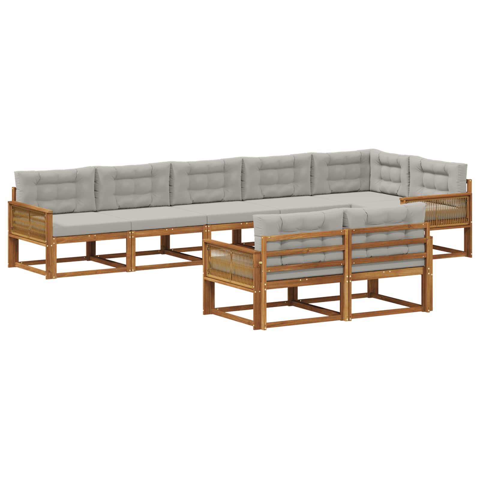 Set vanjskih sofa s jastukom 8 pcs Prirodna i Svjetlosiva