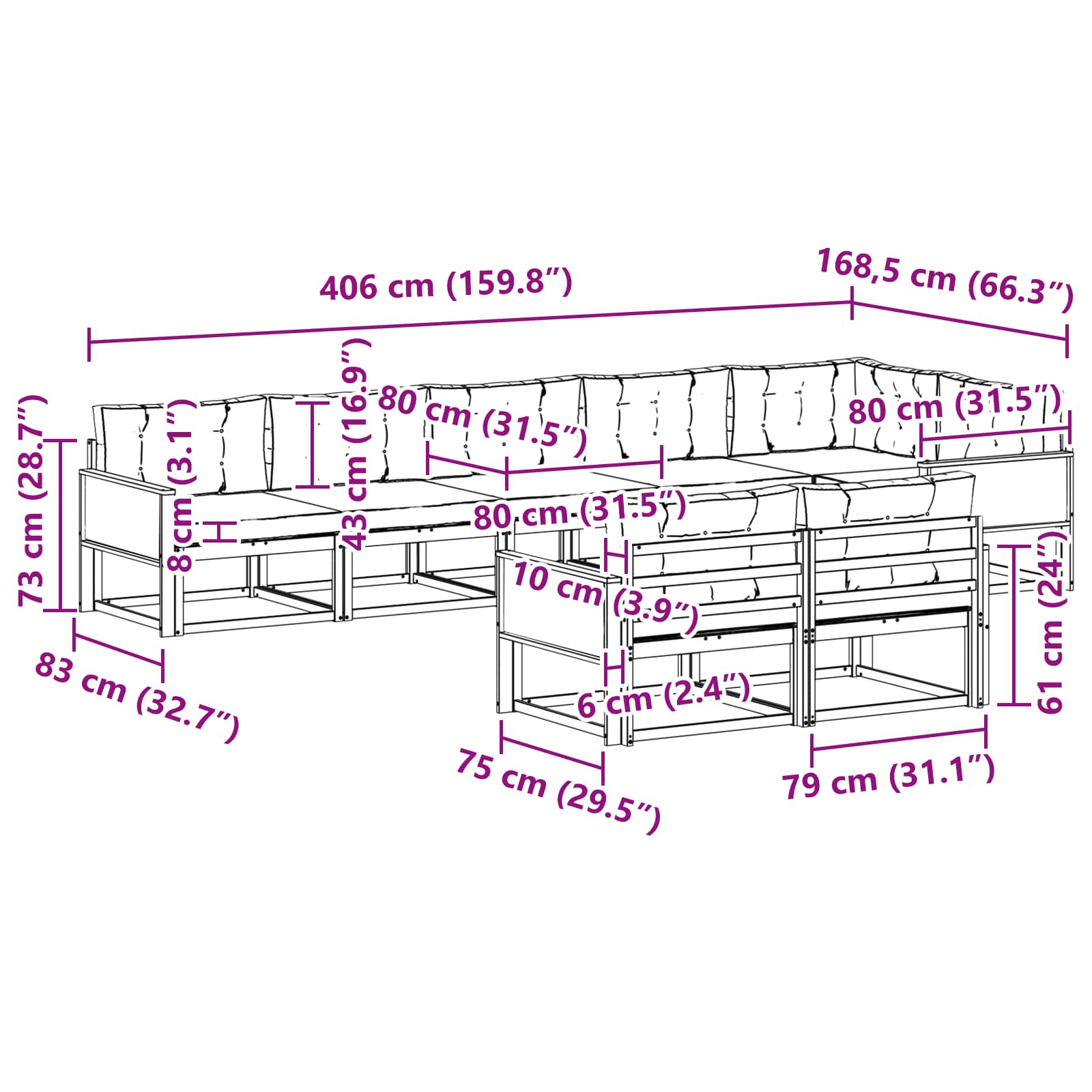 Set vanjskih sofa 8 pcs Prirodna i antracit
