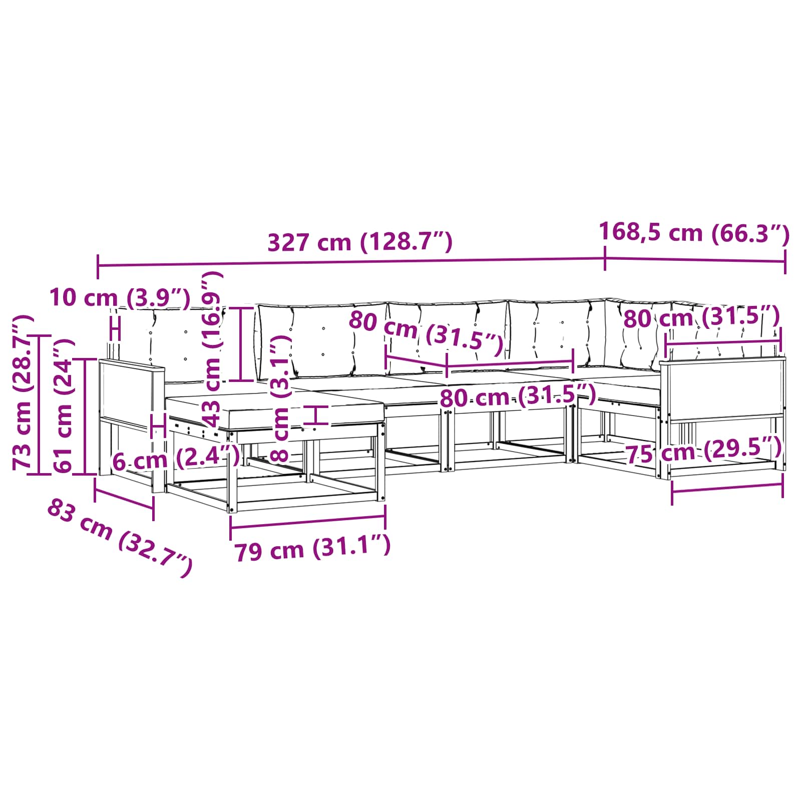 Set vanjskih sofa 6 pcs Prirodna i krem