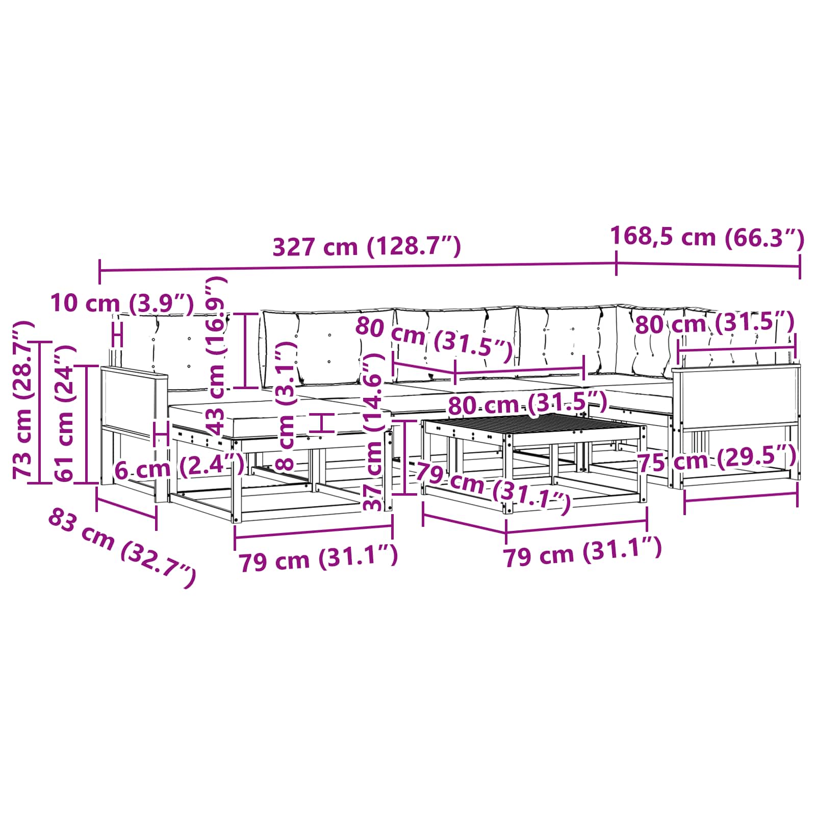 Set vanjskih sofa 7 kom. Prirodna i krem