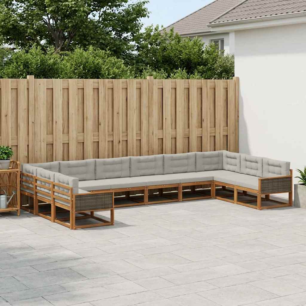 Set vanjskih sofa s jastukom 10 pcs Prirodna i svjetlosiva