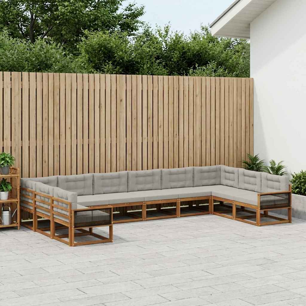 Set vanjskih sofa s jastukom 10 pcs Prirodna i svjetlosiva