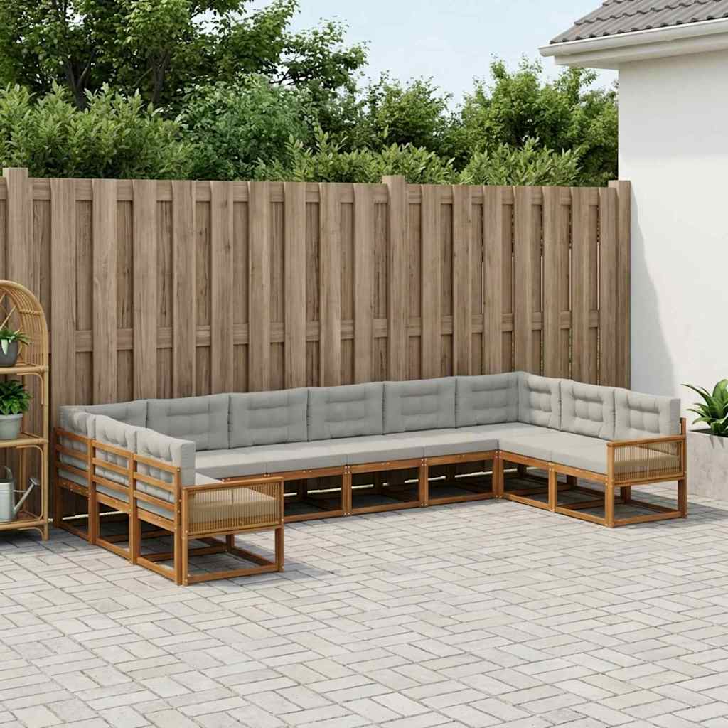 Set vanjskih sofa s jastukom 10 pcs Prirodna i svjetlosiva