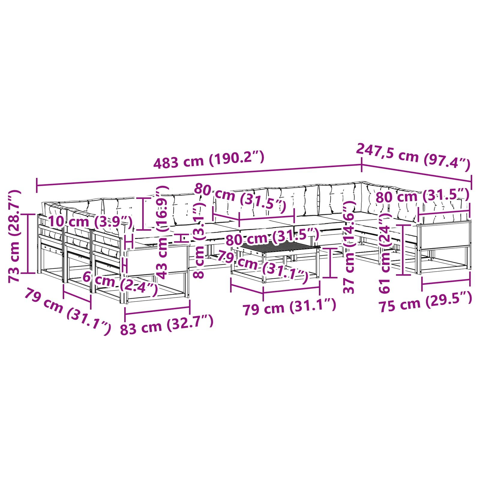 Set vanjskih sofa s jastukom 11 pcs Prirodna i antracit