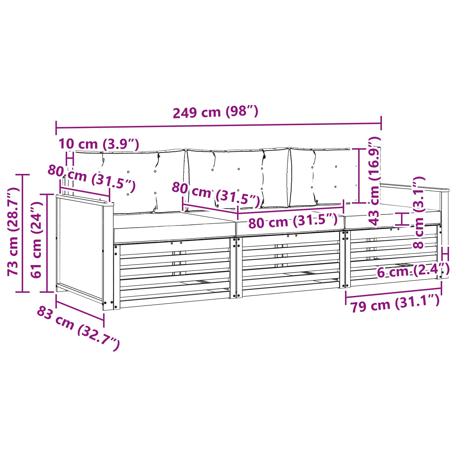 Set vanjskih sofa 3 pcs Prirodna i svjetlosiva Poliester