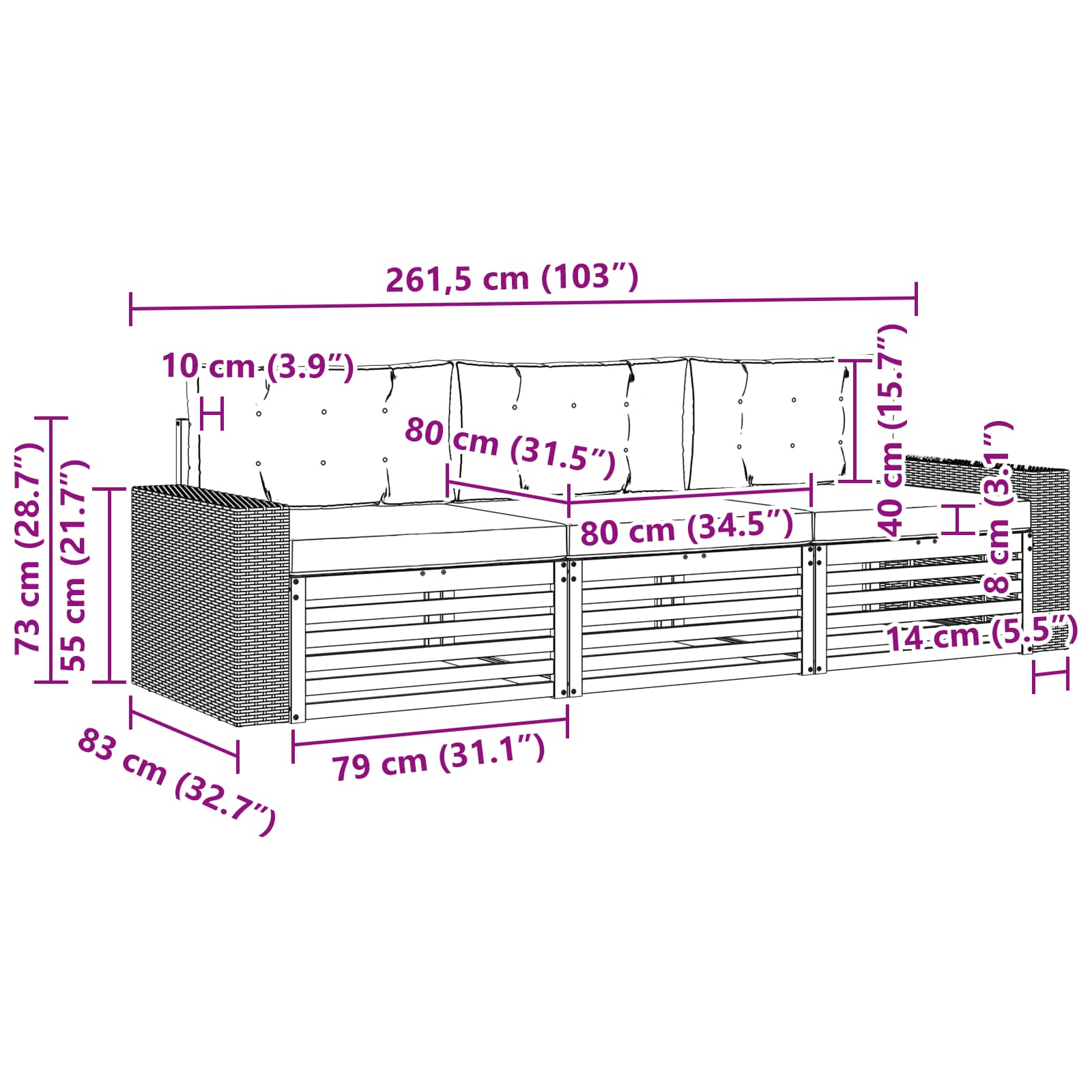 Set vanjskih sofa 3 pcs Prirodna i svjetlosiva Poliester