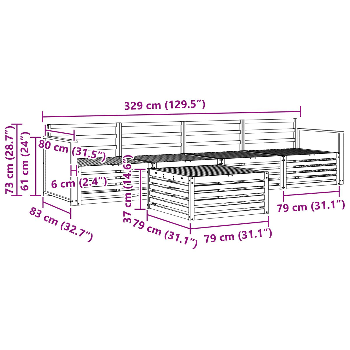 Set vanjskih sofa 5 kom. Prirodna Čvrsto drvo akacije 79 x 79 x 37 cm
