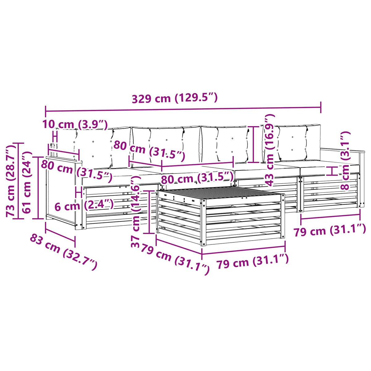 Set vanjskih sofa 5 kom. Prirodna i antracit