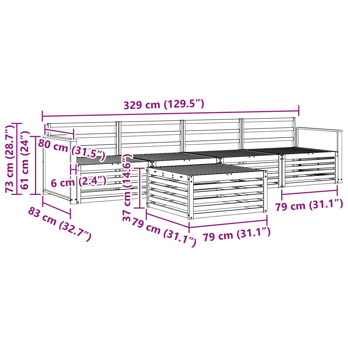 Set vanjskih sofa 5 kom. Prirodna Čvrsto drvo akacije