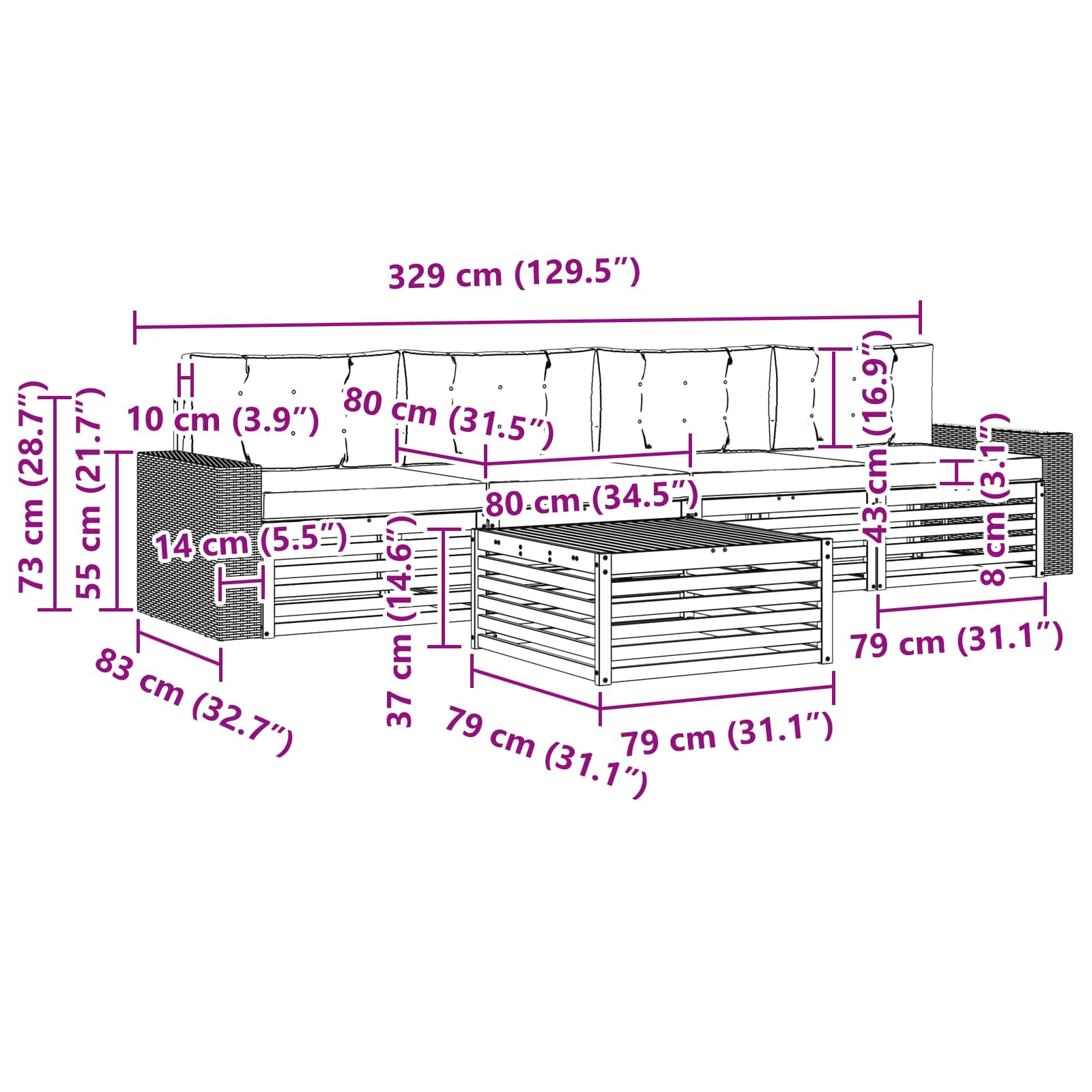 Set vanjskih sofa 5 pcs Prirodna i antracit Čvrsto drvo akacije