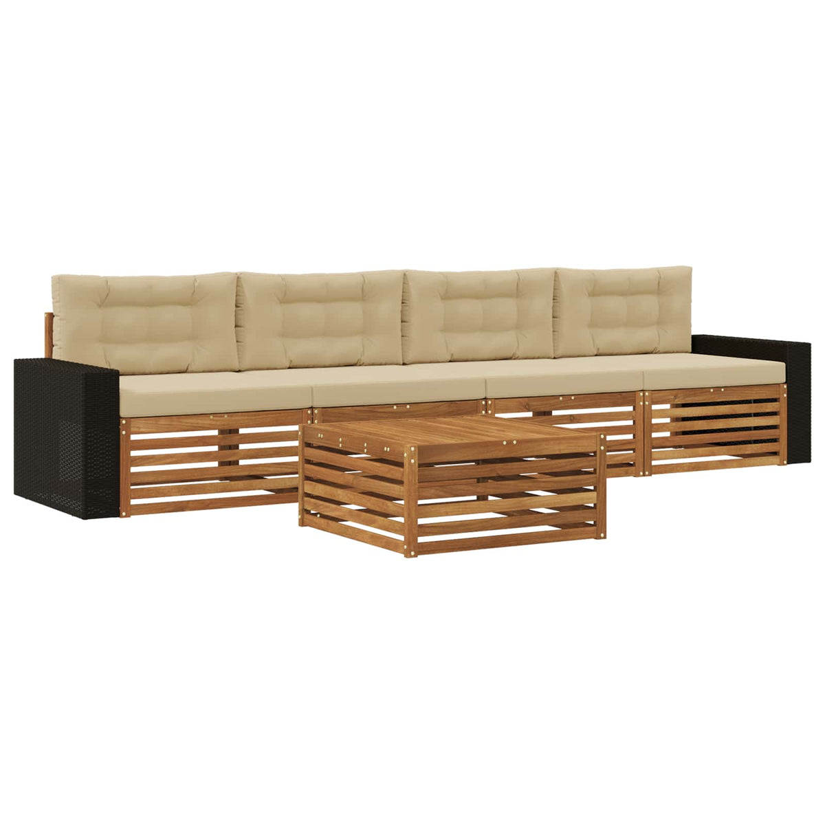 Set vanjskih sofa 5 kom. Prirodna i bež Čvrsto drvo akacije 79 x 79 x 37 cm