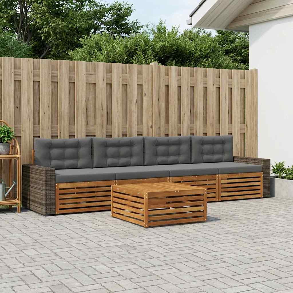 Set vanjskih sofa 5 pcs Prirodna i antracit Čvrsto drvo akacije