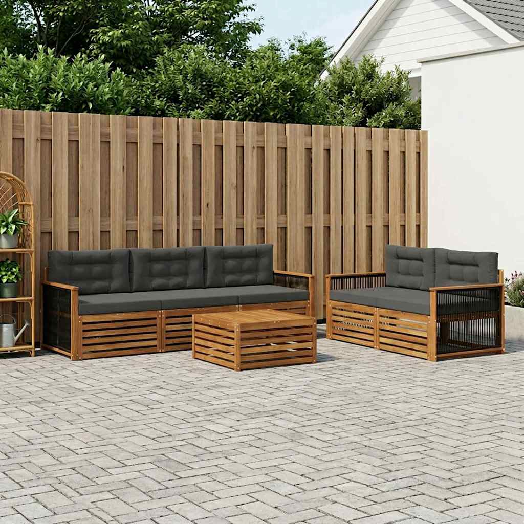 Set vanjskih sofa 6 kom. Prirodna i antracit