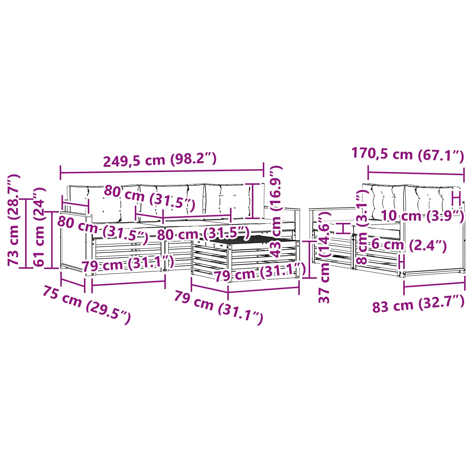 Set vanjskih sofa 6 kom. Prirodna i antracit