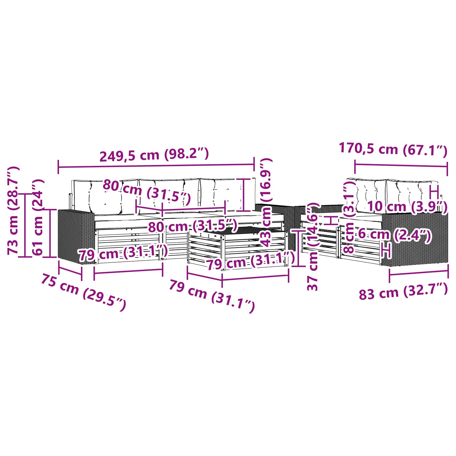 Set vanjskih sofa 6 pcs Prirodna i bež