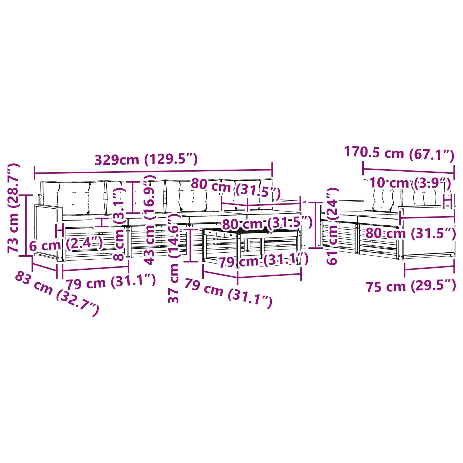 Set vanjskih sofa 7 kom. Prirodna i krem