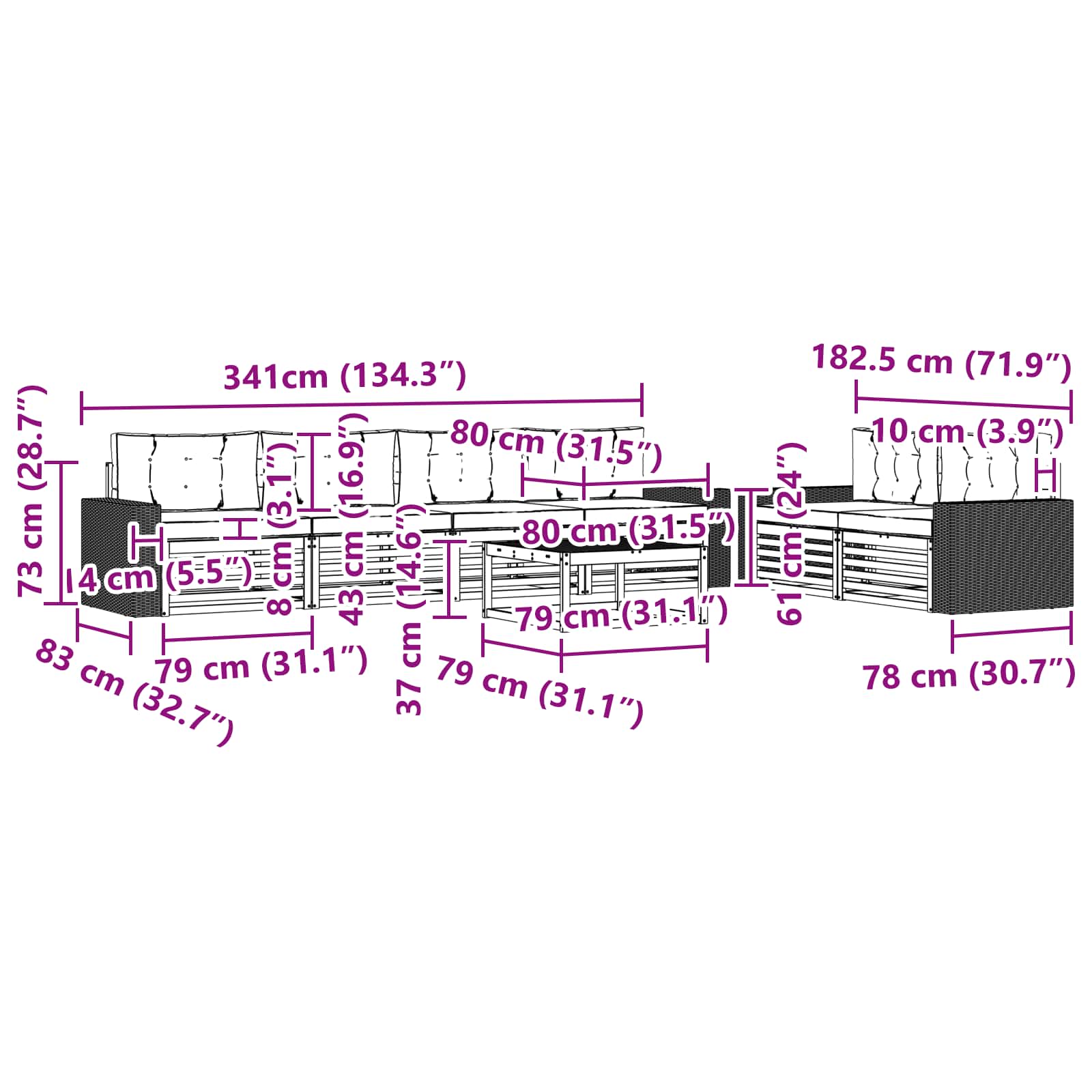 Set vanjskih sofa s jastukom 7 pcs Prirodna i bež Poliester