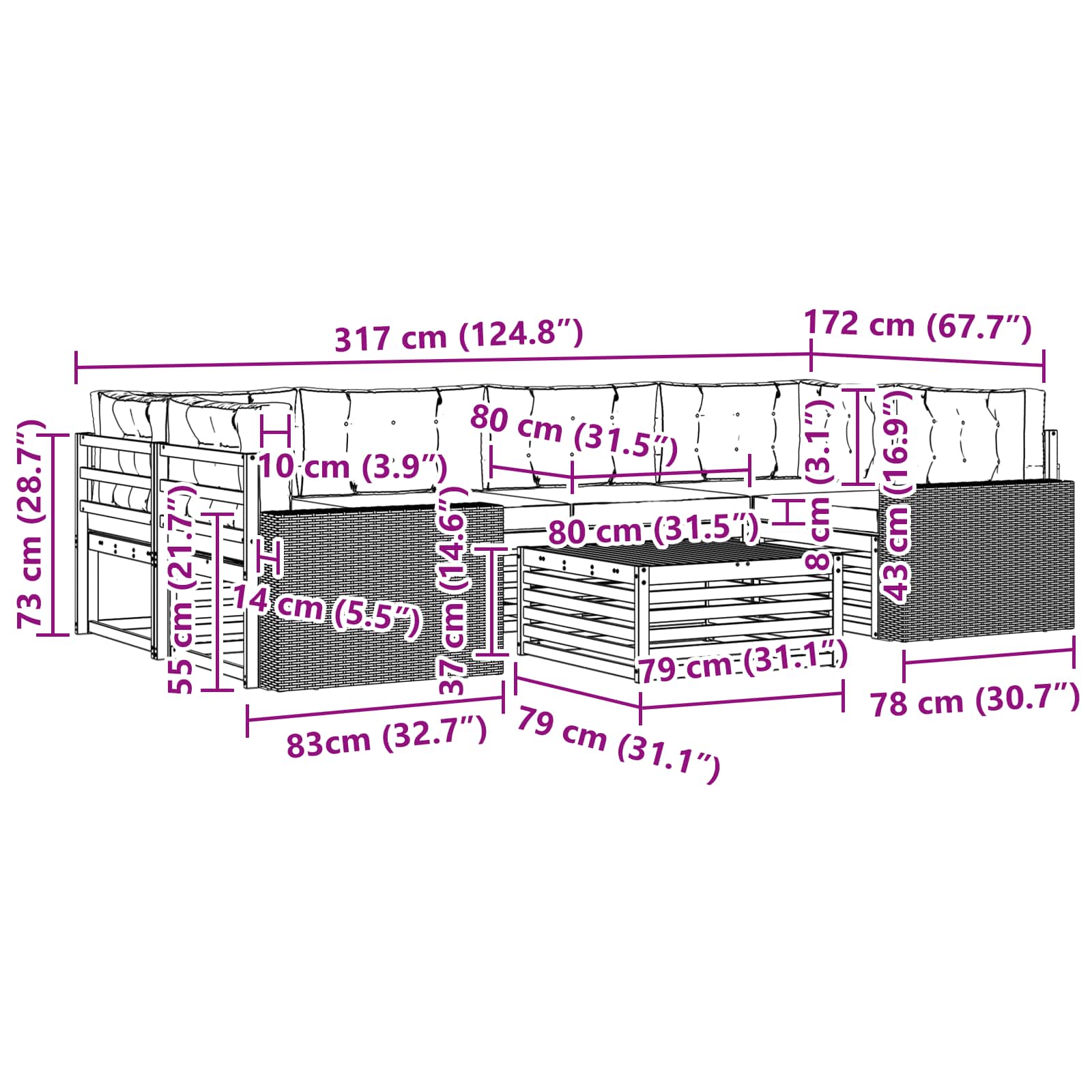 Set vanjskih sofa 7 pcs Prirodna i svjetlosiva Poliester