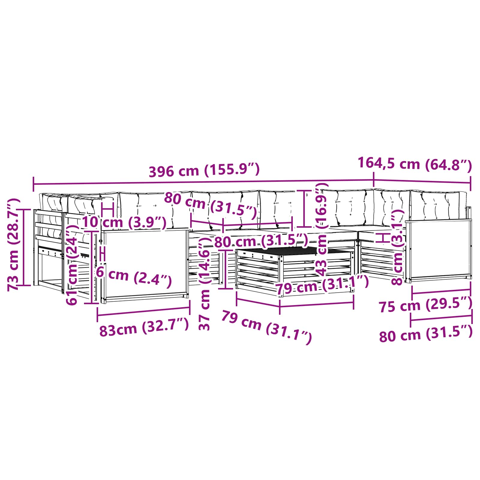 Set vanjskih sofa 8 pcs Prirodna i krem