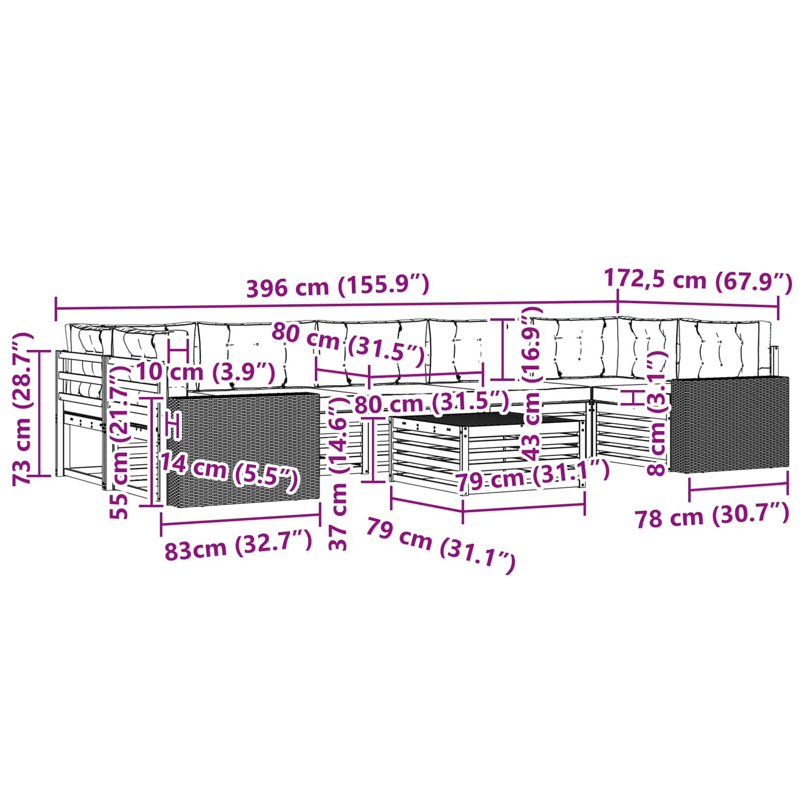 Set vanjskih sofa 8 pcs Prirodna i krem