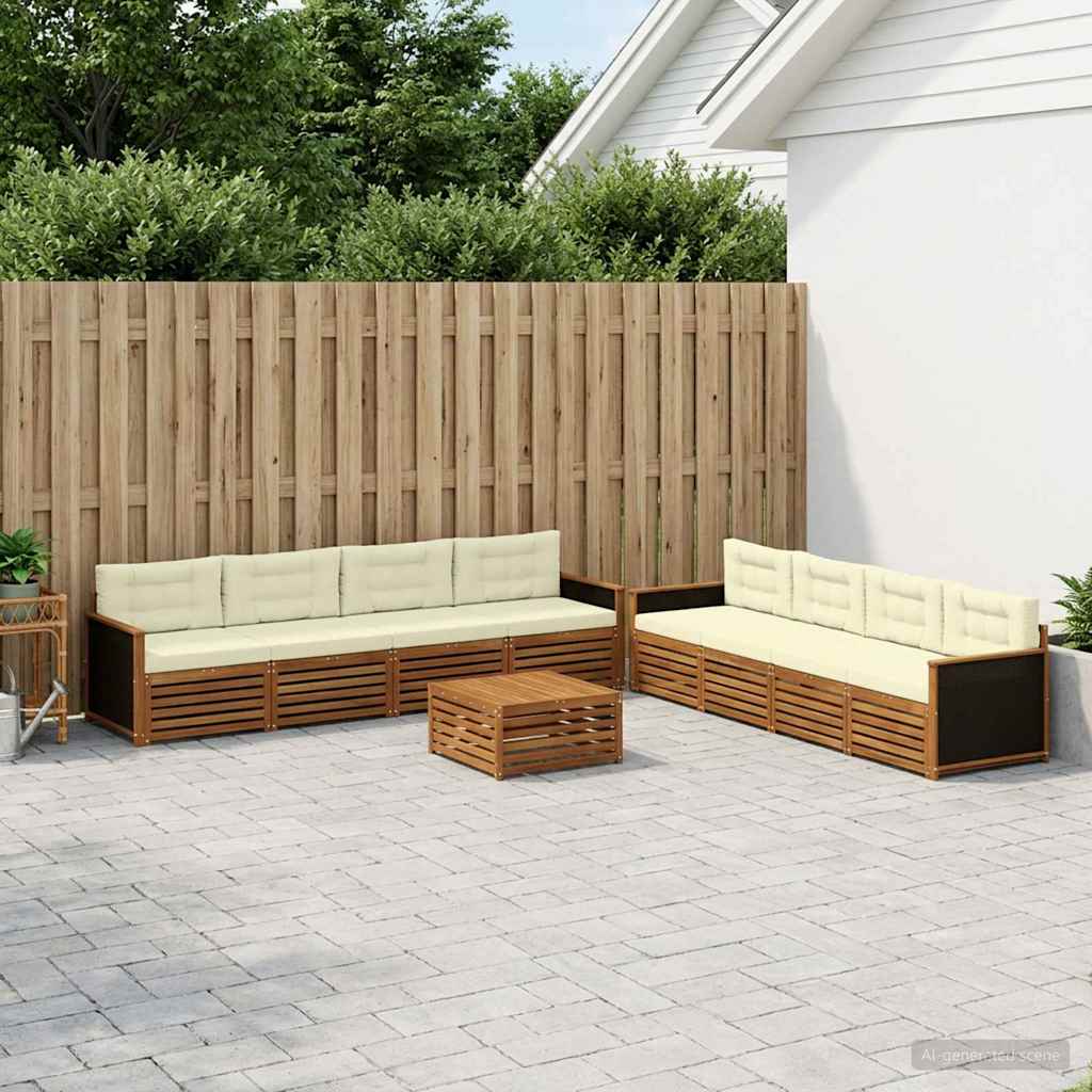 Set vanjskih sofa s jastukom 9 pcs Prirodna i krem Poliester