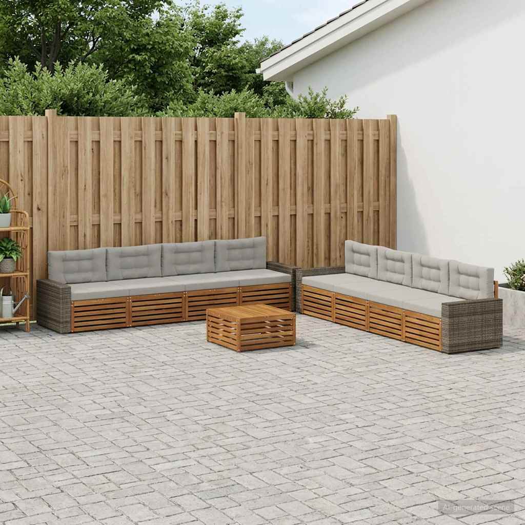 Set vanjskih sofa 9 kom. Prirodna i svjetlosiva Poliester