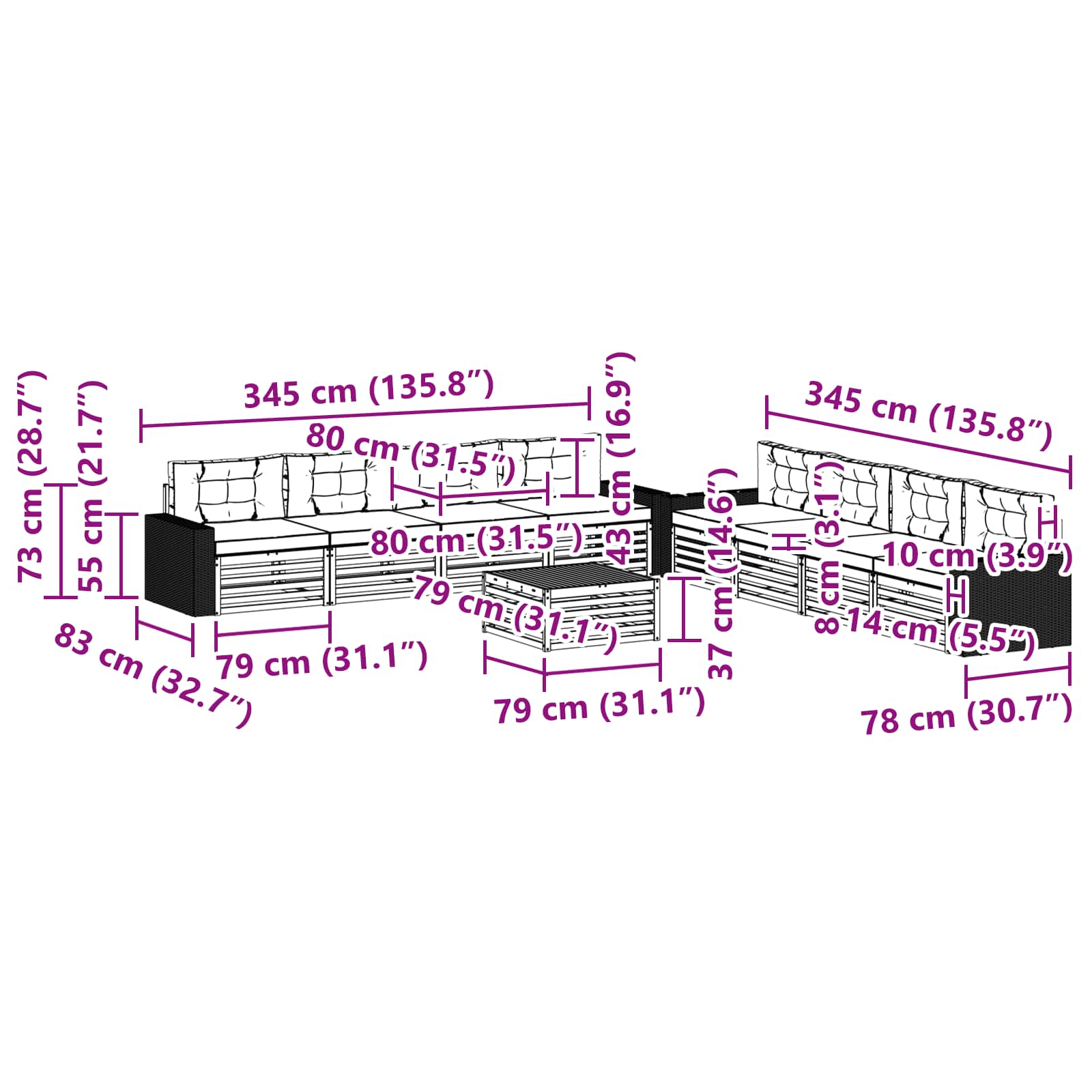 Set vanjskih sofa 9 pcs Prirodna i svjetlosiva Poliester