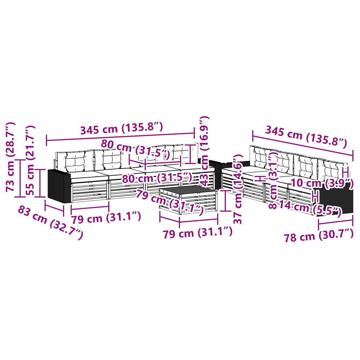 Set vanjskih sofa 9 kom. Prirodna i svjetlosiva Poliester