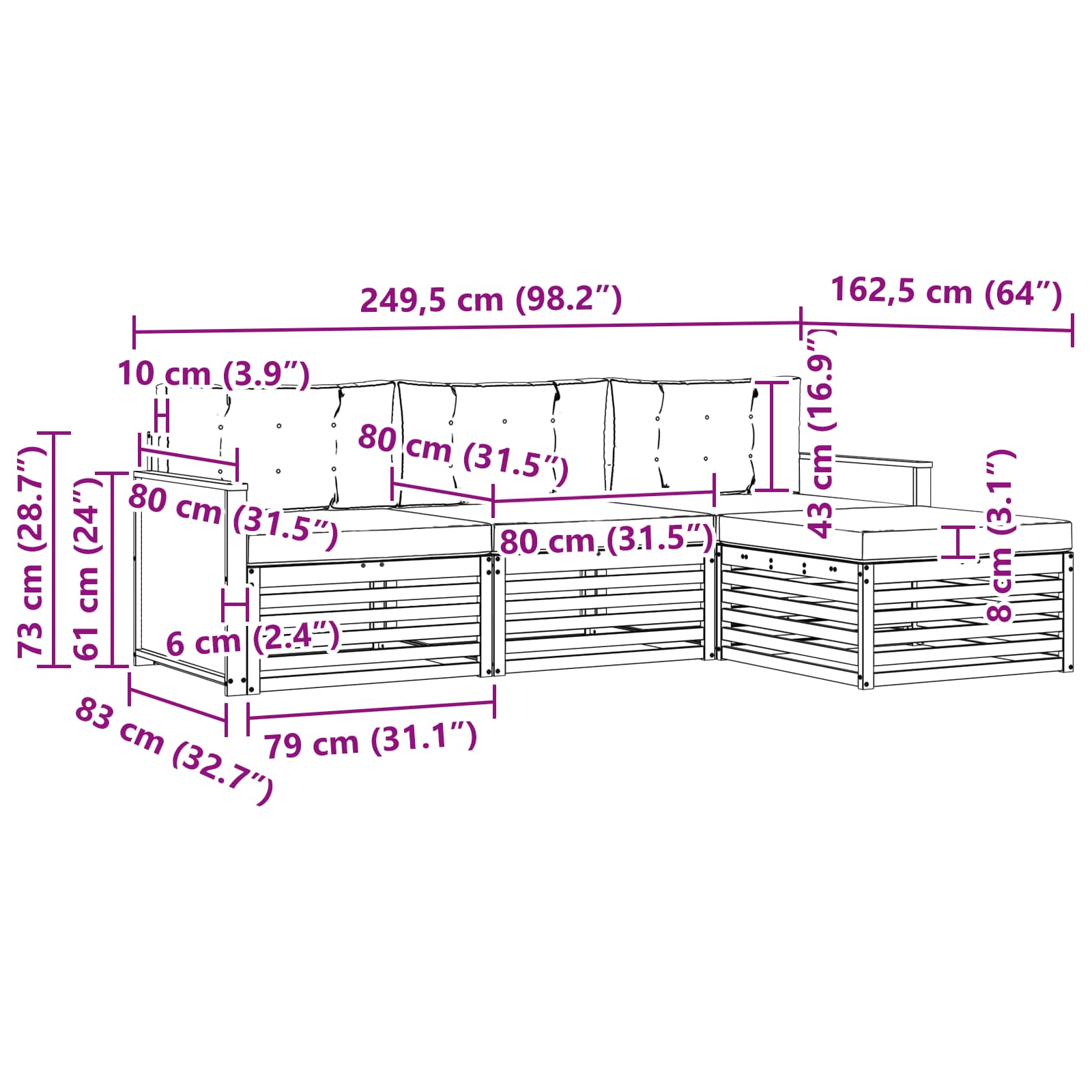 Set vanjskih sofa s jastukom 4 pcs Prirodna i bež Poliester