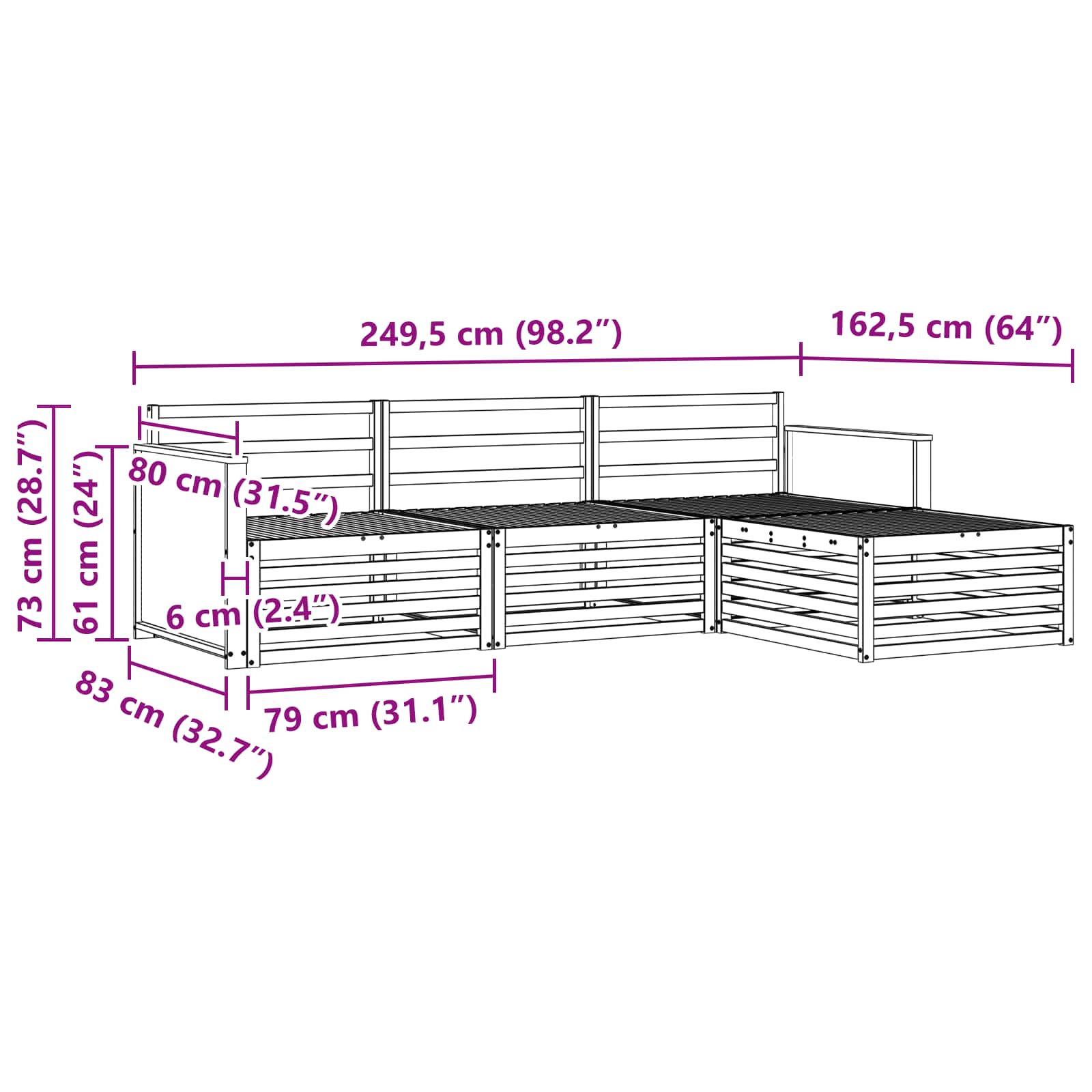 Set vanjskih sofa Prirodna 249,5 x 162,5 x 73 cm