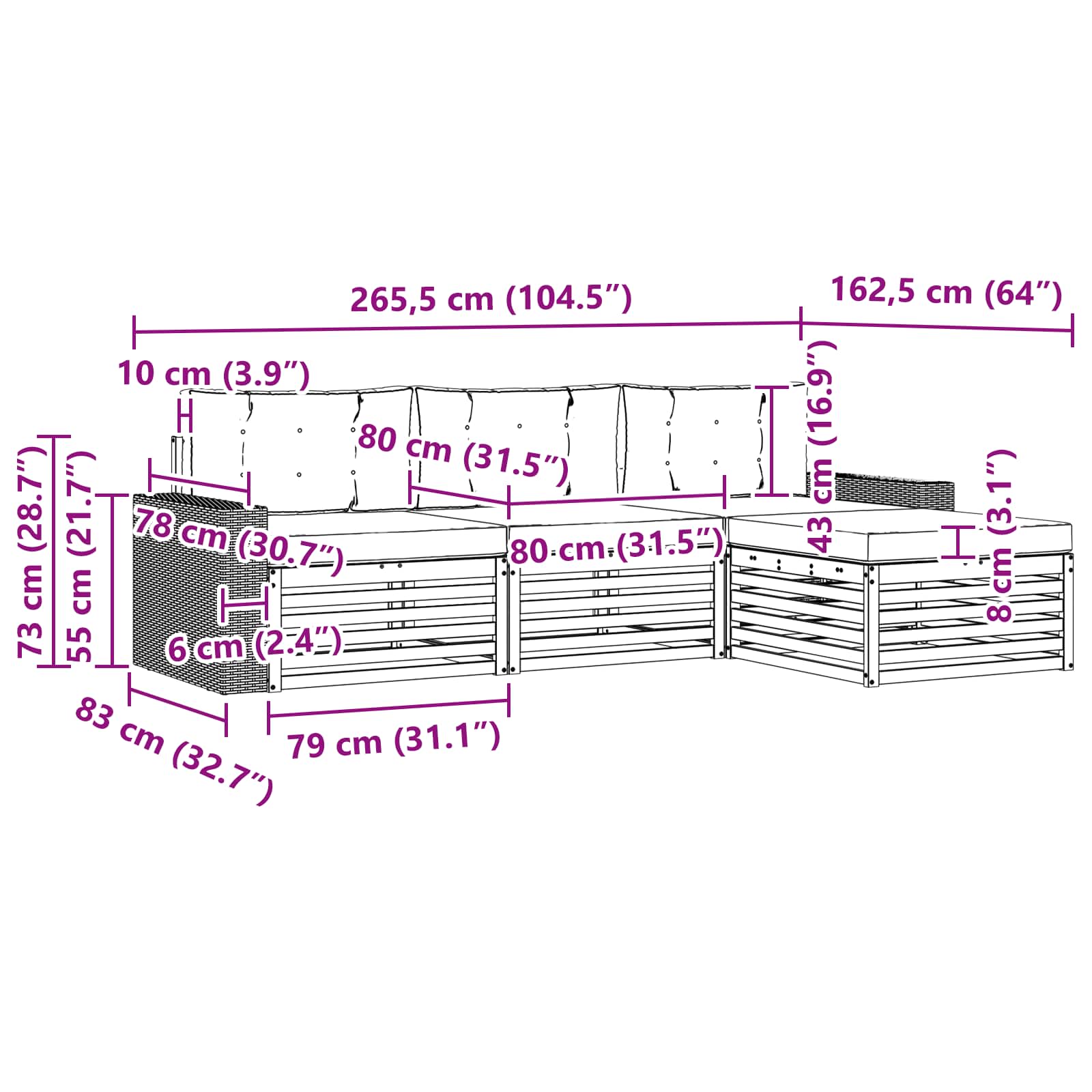 Set vanjskih sofa 4 pcs Prirodna i antracit Poliester